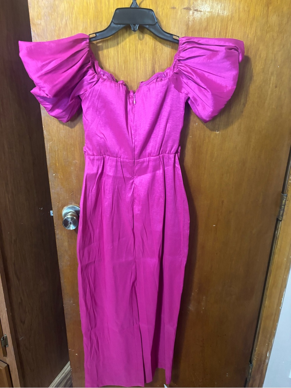 Abercrombie & fitch Barbie pink metallic maxi dress back slit puff sleeve zip xs
